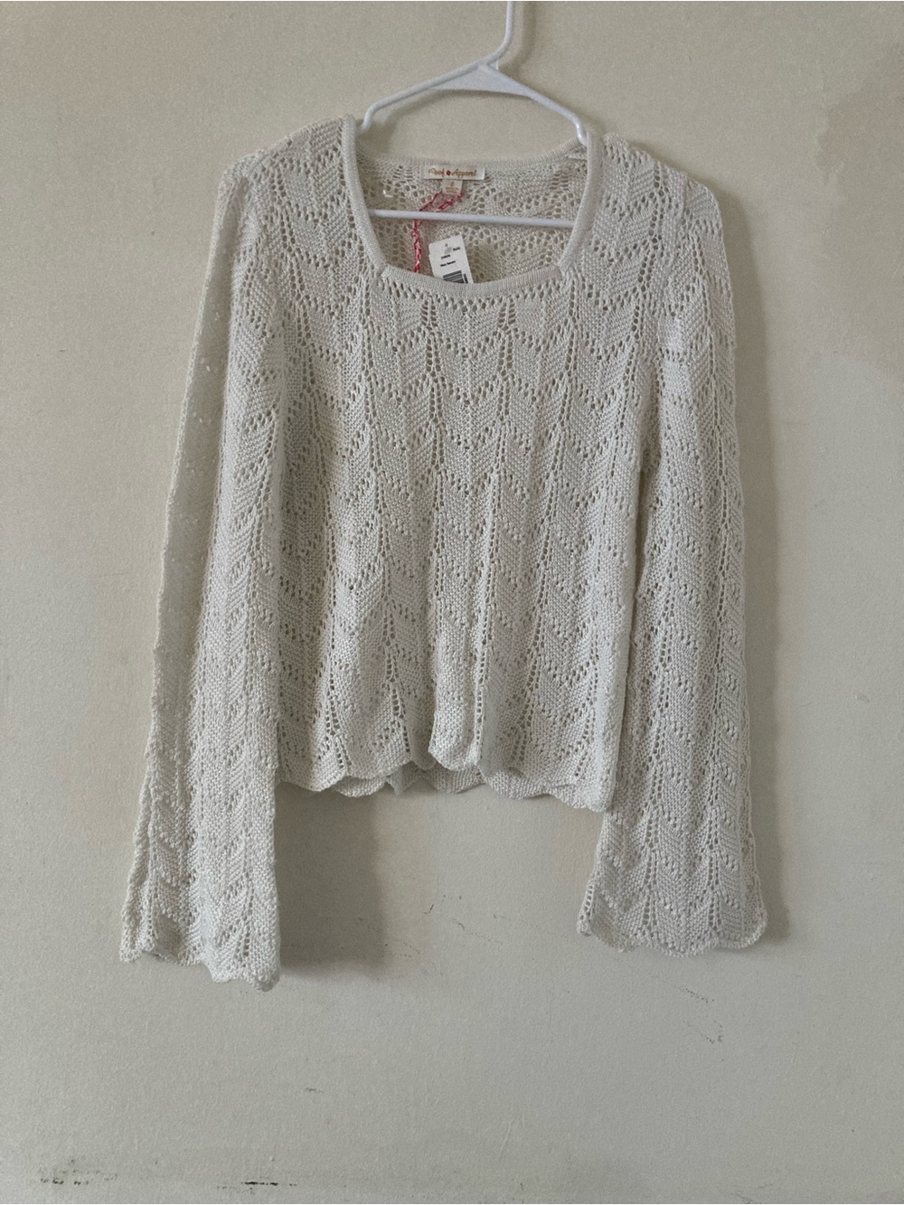 Blank NYC Cream Openwork Chevron Knit Pullover